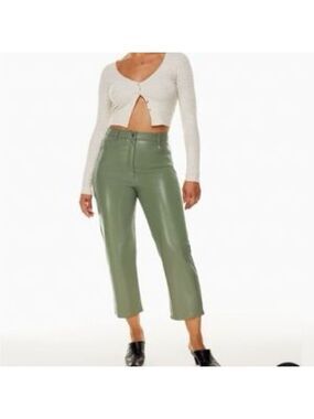 Aritzia Wilfred Melina Crop Vegan Leather Pant in Green Sz 4
